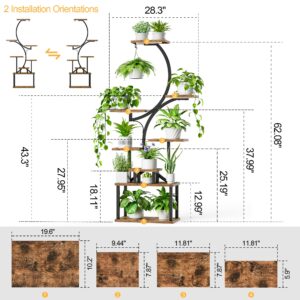 BACEKOLL Plant Stand Indoor with Grow Lights, 8 Tiered Indoor Plant Shelf, 62" Tall Plant Stand for Indoor Plants Multiple, Metal Plant Flower Holder, S-Shaped Plant Rack for Home,Patio(Patent Design)