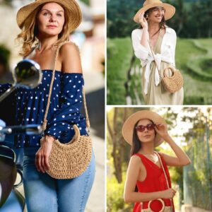 3 Pcs Women Straw Bag Rattan Wide Brim Sun Hat Woven Earrings for Summer Beach