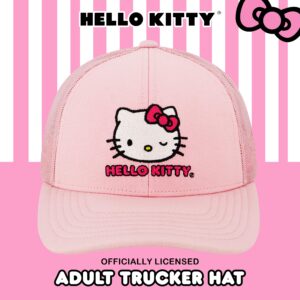 Hello Kitty Trucker Hat, Women's Adjustable Snapback Baseball Cap with Curved Brim, Blush, One Size