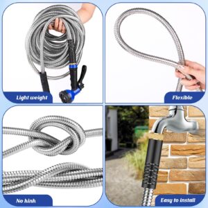 BAZOLOTA Garden Hose 50ft, Metal Stainless Steel Water Hose with Nozzle, Lightweight, Flexible and Sturdy, Anti-Wear and Puncture-Proof, No Kink, Suitable for Yards and Outdoor