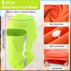 Blulu 8 Pcs Summer Balaclava Cooling Full Face Ski Mask Men Women with Reflective Strip(50-55cm,Fluorescent Orange and Green)