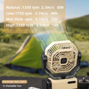 Camping Fan Rechargeable - 9-Inch Battery Powered Fan, 20000mAh(60Hrs) Battery Operated Fan for Camping, Auto Oscillation Cordless Fan, Tent Fan with Remote/Light, 4 Speeds, 4 Timing, Outdoor