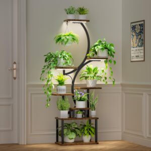 BACEKOLL Plant Stand Indoor with Grow Lights, 8 Tiered Indoor Plant Shelf, 62" Tall Plant Stand for Indoor Plants Multiple, Metal Plant Flower Holder, S-Shaped Plant Rack for Home,Patio(Patent Design)