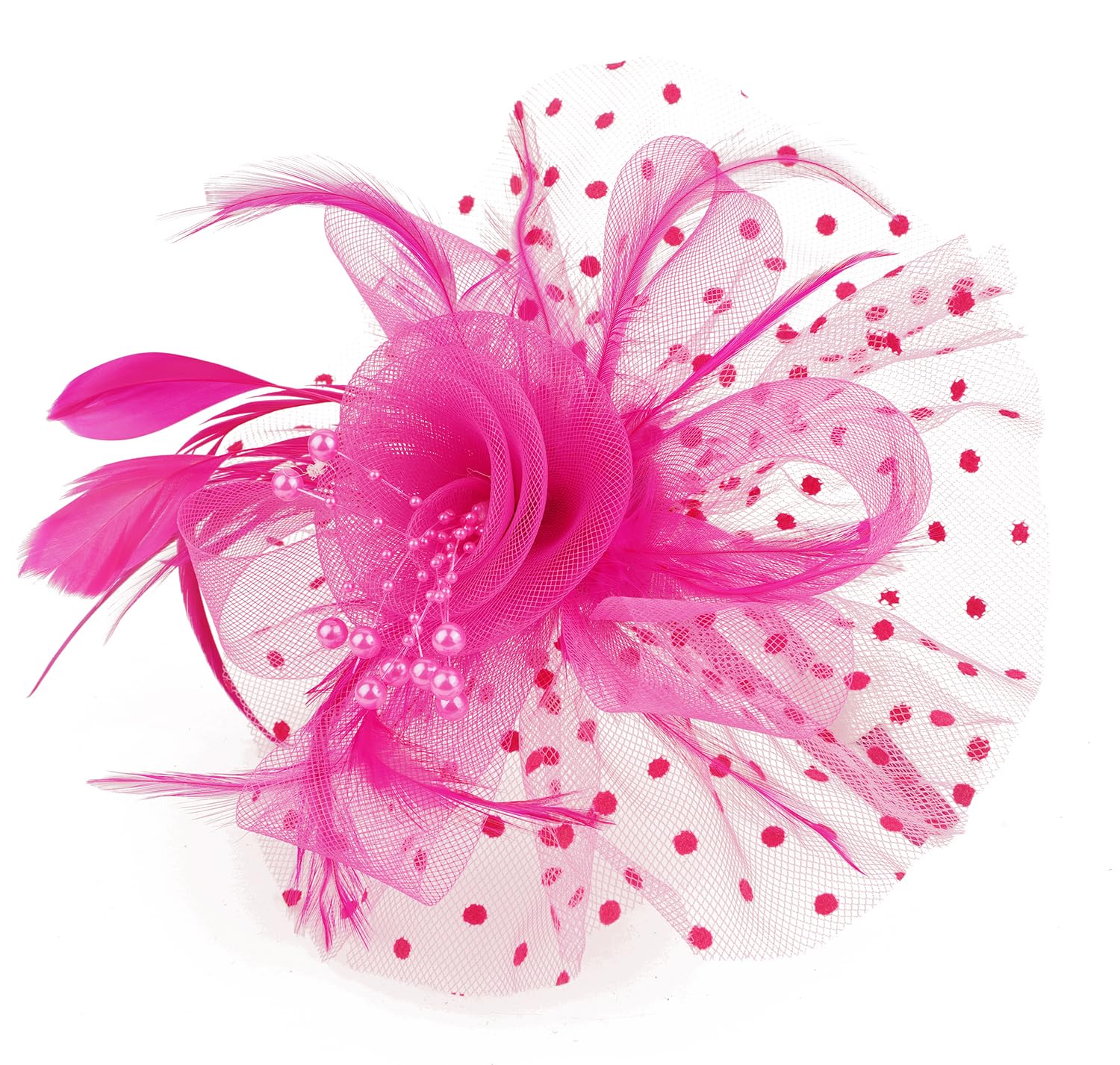 Cizoe Women's Fascinators Hat Kentucky Derby Hats Wedding Cocktail Tea Party Headwear and Gloves(Fushia)