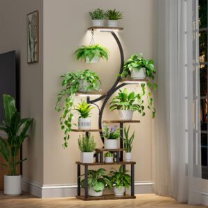 BACEKOLL Plant Stand Indoor with Grow Lights, 8 Tiered Indoor Plant Shelf, 62" Tall Plant Stand for Indoor Plants Multiple, Metal Plant Flower Holder, S-Shaped Plant Rack for Home,Patio(Patent Design)