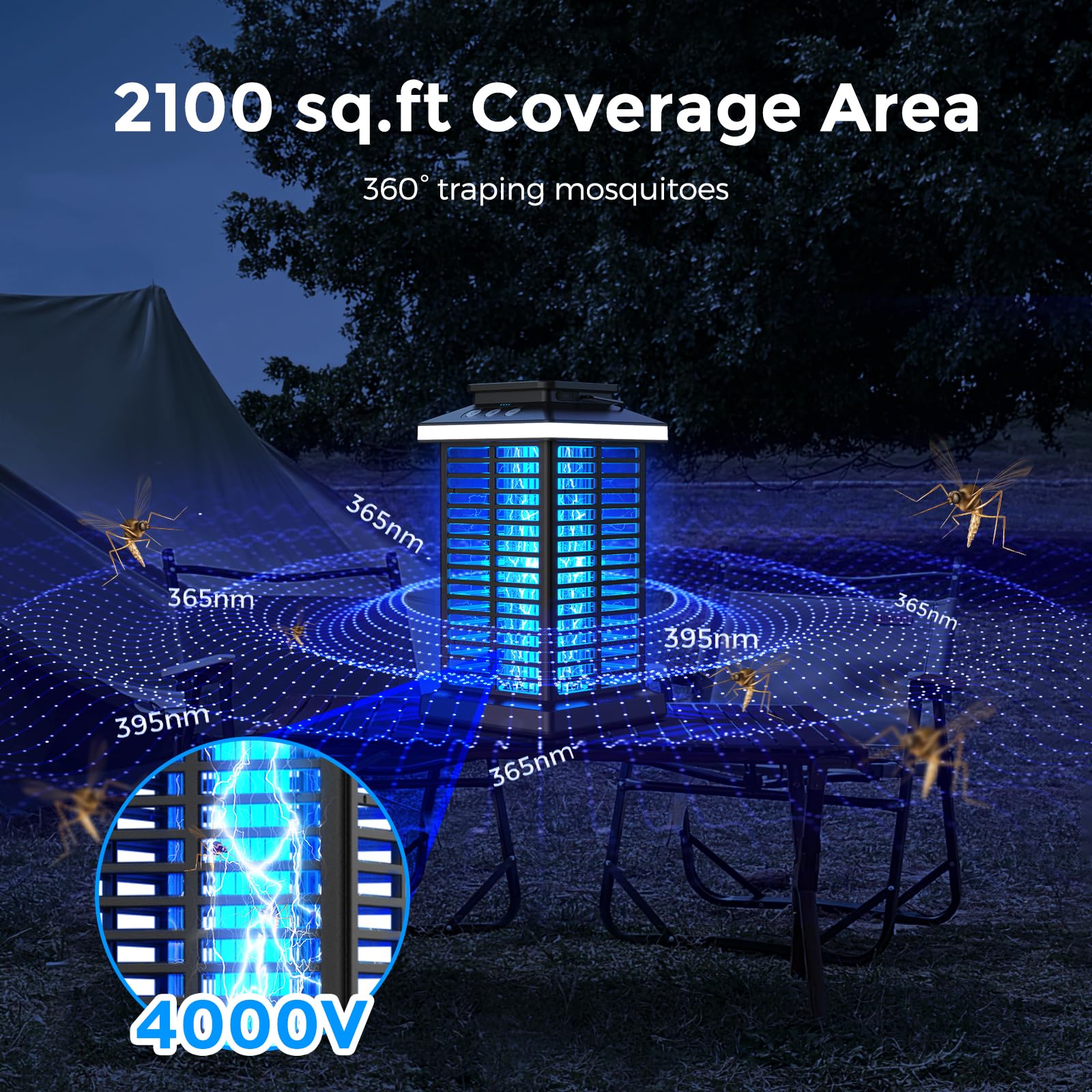 Bug Zapper Outdoor, Mosquito Zapper 2 in 1 Portable & Rechargeable Bug Zapper Outdoor with 4000mAh Battery & LED Night Light, 4000V Electric Fly Zapper for Outside,Patio,Backyard,Garden