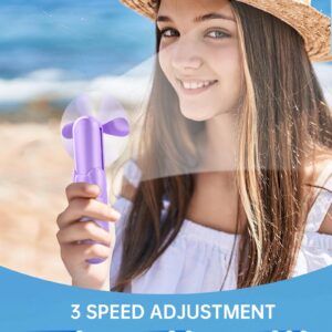 Jkjoy Mini Handheld Fan, Portable Hand Fan with USB Rechargeable, 2000 mAh Battery Operated Pocket Fan, 3 Speeds Adjustable, 2 IN 1 Small Personal Fan for Women Girls Travel Outdoor