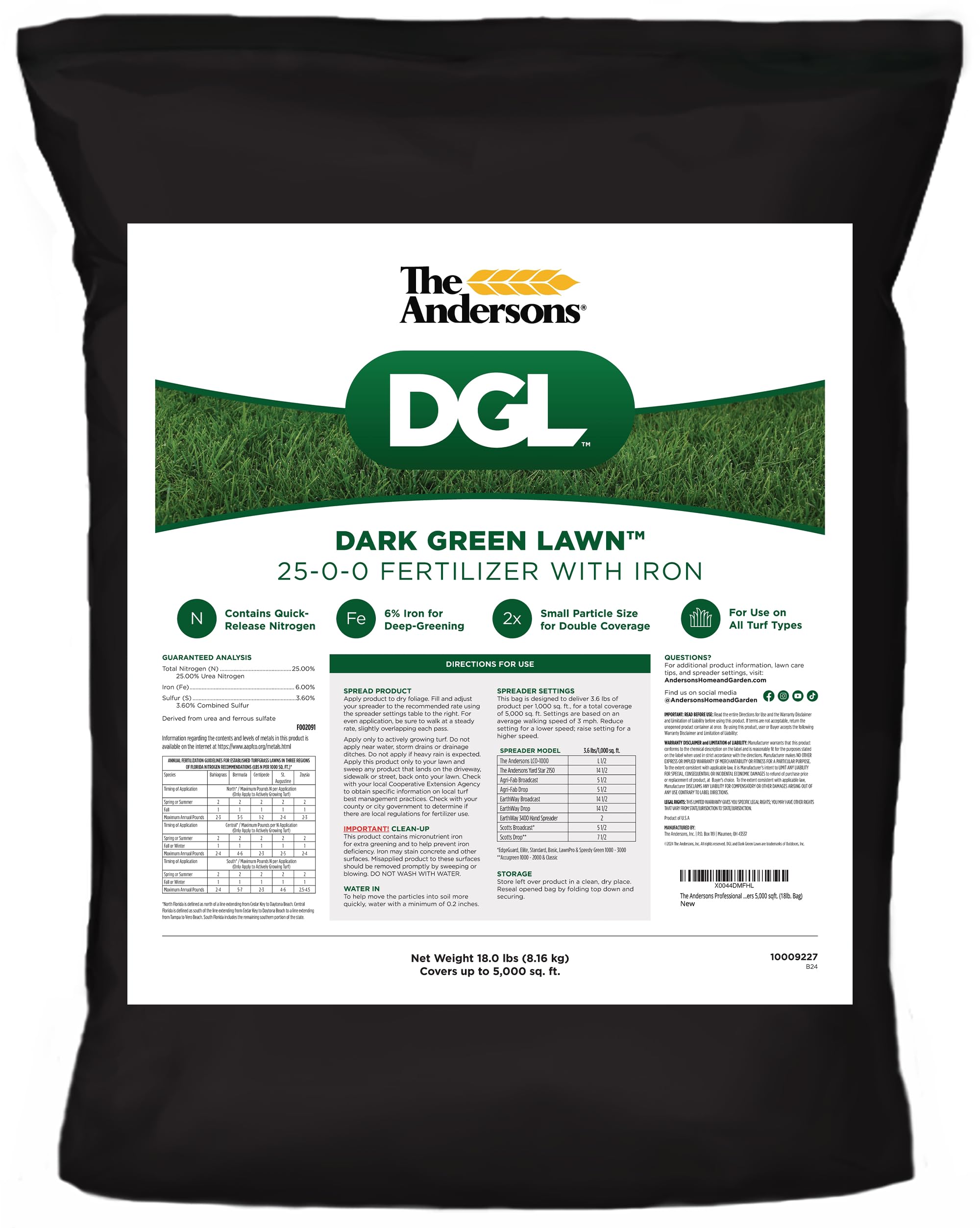 The Andersons Professional DGL Dark Green Lawn™ 25-0-0 Fertilizer with Iron - Covers 5,000 sqft. (18lb. Bag)