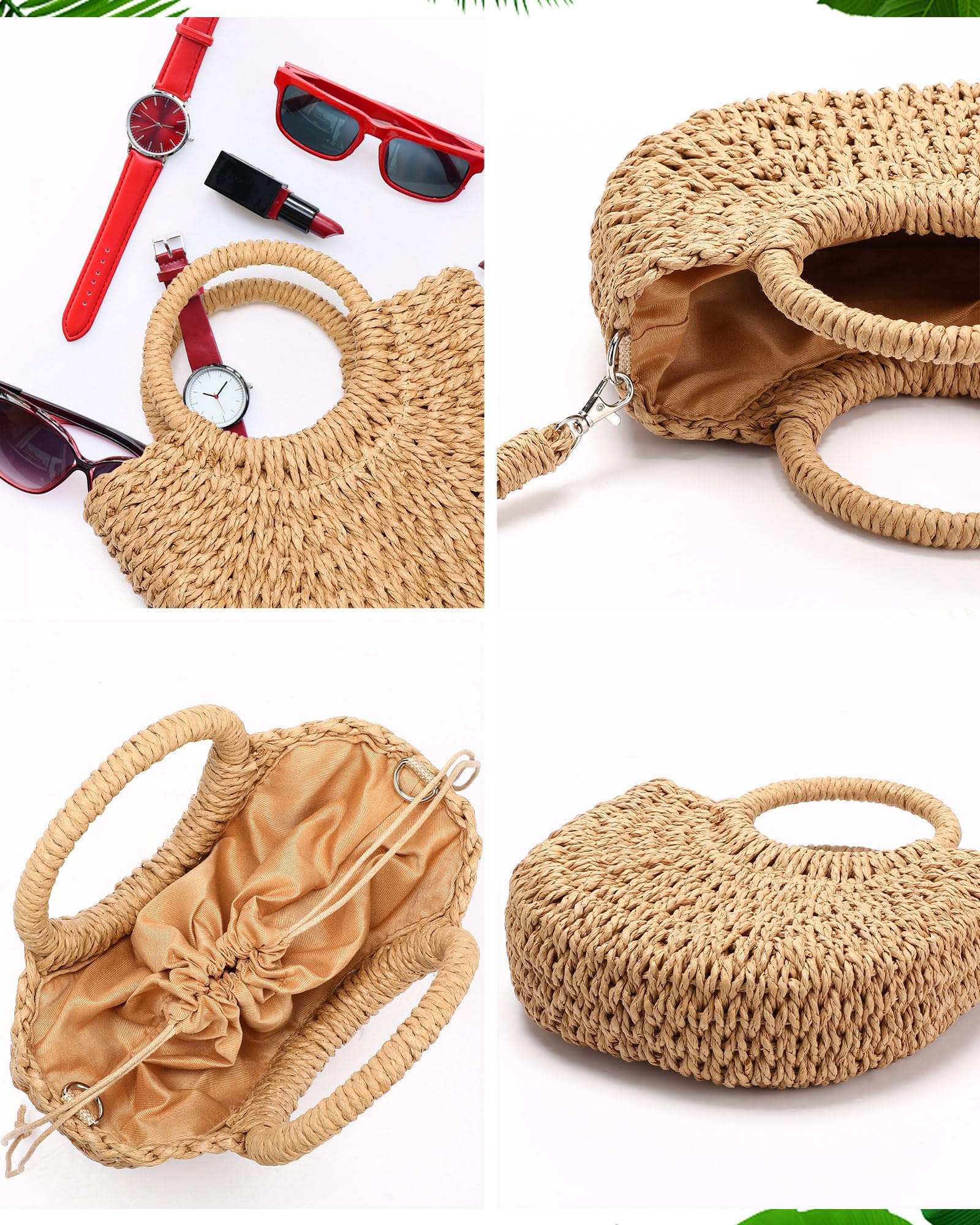 3 Pcs Women Straw Bag Rattan Wide Brim Sun Hat Woven Earrings for Summer Beach