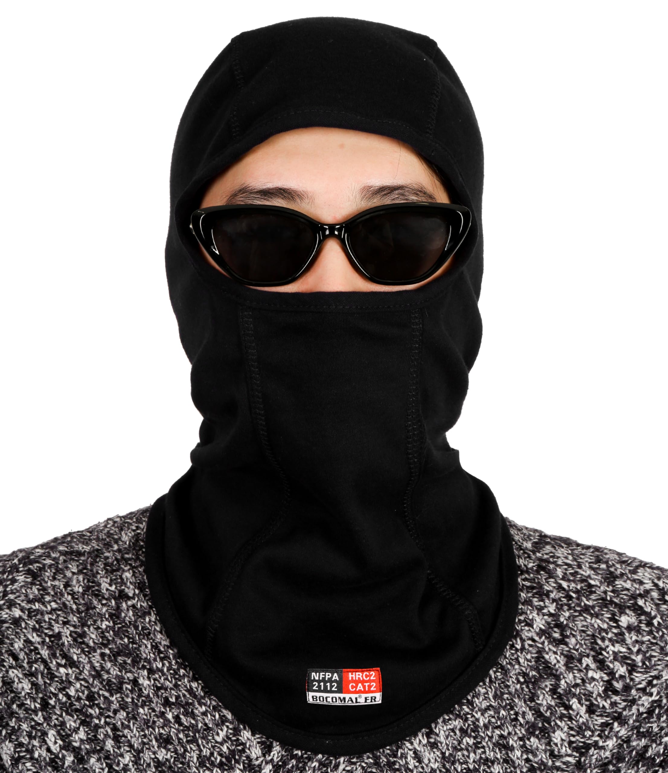 BOCOMAL FR Balaclava Face Mask 7oz Flame Resistant Covering Welding Hood Arc Rated NFPA2112 CAT2 One Size Black