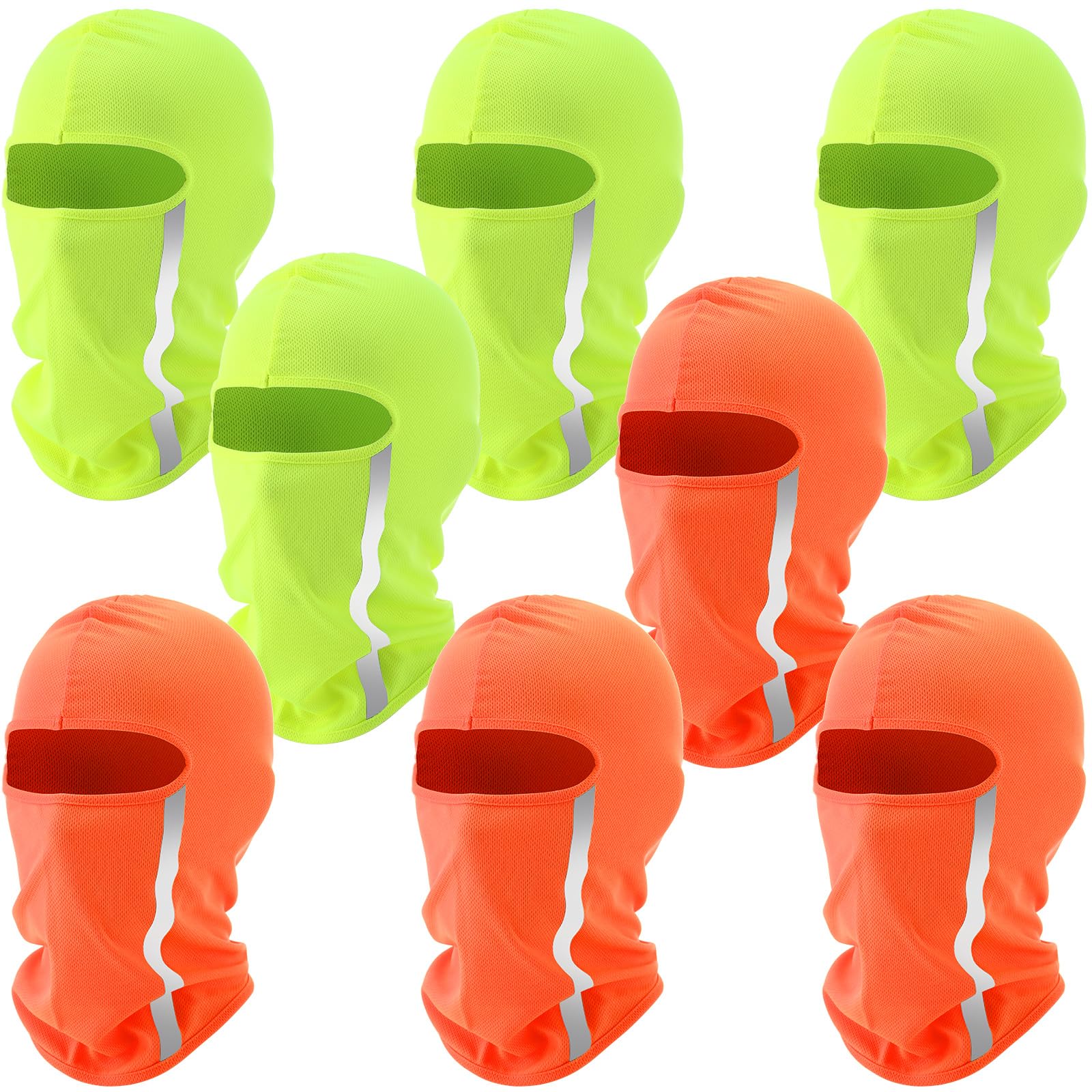 Blulu 8 Pcs Summer Balaclava Cooling Full Face Ski Mask Men Women with Reflective Strip(50-55cm,Fluorescent Orange and Green)