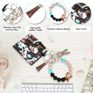 WAFOIRO Highland Cow Keychain with Wallet - Silicone Wristlet Bracelet Western Aztec Card Holder for Women