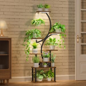 BACEKOLL Plant Stand Indoor with Grow Lights, 8 Tiered Indoor Plant Shelf, 62" Tall Plant Stand for Indoor Plants Multiple, Metal Plant Flower Holder, S-Shaped Plant Rack for Home,Patio(Patent Design)