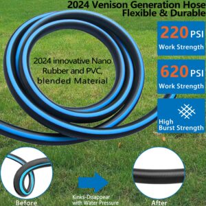 Hybrid Garden Hose 100 FT x 5/8",Heavy Duty Water Hose With 3/4" Solid Brass Fittings, No-Tangle & No-Kink,Tough & Flexible,Durable& Lightweight,Non-Expanding Garden Hoses for Yard, Outdoor, RV