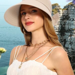 Sun Visor Hat for Women Wide Brim Ponytail Hole UV Protection Summer Cap Packable UPF 50+ Travel Outdoor(Beige)