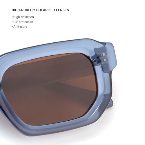 Baililai Trendy Rectangle Sunglasses for Women and Men,High Definition Clarity, UV Protection, and Glare Reduction (blue-C6)