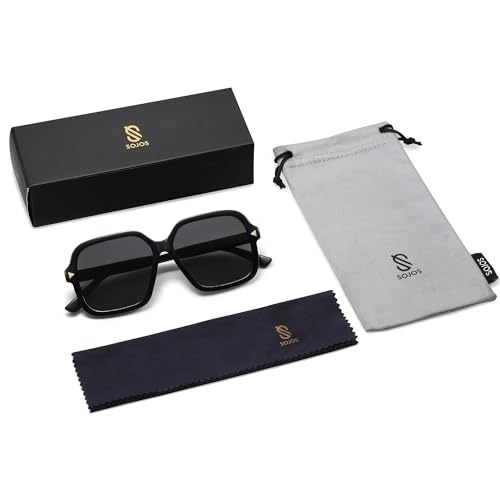 SOJOS Sunglasses for Women & Men, Square, Polarized Lens, Trendy, Oversized Shades SJ2298 (SJ2298, Black Gold,Grey)