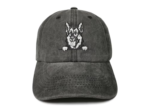 ZKFE Dog Lover Gifts, Embroidered German Shepherd Hat for Men Women, Washed Black Baseball Cap, Cotton Adjustable Dad Hat