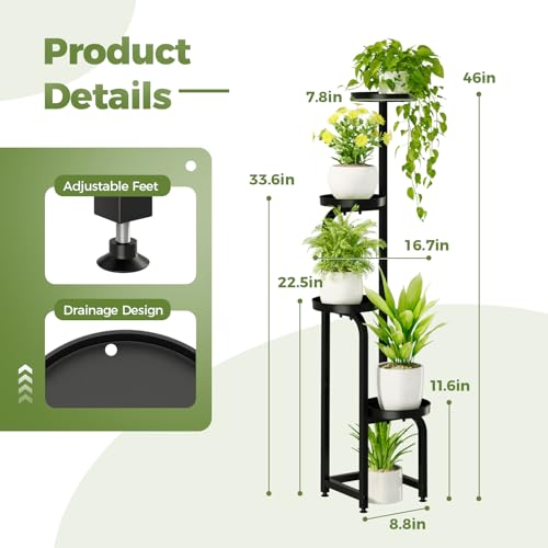 Bamworld Tall Plant Stand Indoor Outdoor, Corner Metal Flower Pot Stands for Multiple Plants, 4 Tier Heavy Duty Plant Shelf for Patio Garden Balcony Living Room Bedroom