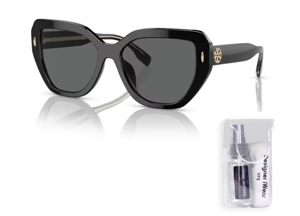 Tory Burch TY7194U 170987 55MM Black/Dark Grey Cateye Sunglasses for Women + BUNDLE With Deisgner iWear Complimentary Eyewear Kit