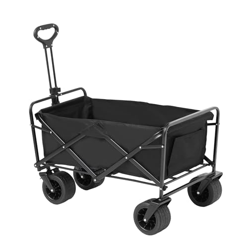 VEVOR Collapsible Folding Wagon Cart, 220lbs Heavy Duty Wagons Carts Foldable with Wheels, Outdoor Portable Garden Cart Utility Wagon for Groceries Camping Sports with Large Capacity & Drink Holder