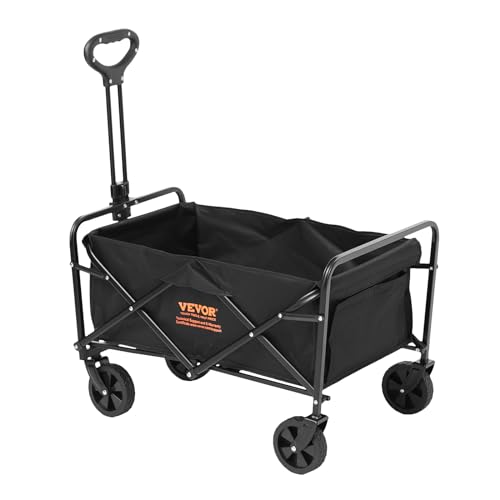 VEVOR 350lbs Collapsible Foldable Wagon Cart, Heavy Duty Foldable Utility Beach Wagon with Big Wheels, Portable Garden Cart Grocery Wagon Camping Wagon with All Terrain Wheels and Drink Holder