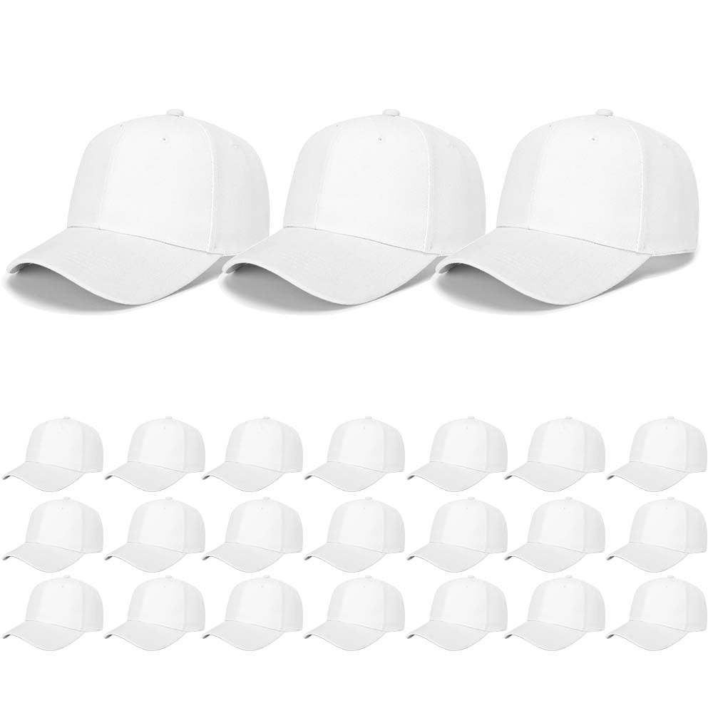 ZH Plain Baseball Caps 24 PC Blank Baseball Caps Adjustable Back Strap Plain Baseball Cap for Trucker Men Women Wholesale Bulk Baseball Caps (US, Alpha, One Size, Large, White)