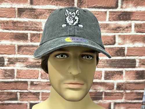 ZKFE Dog Lover Gifts, Embroidered German Shepherd Hat for Men Women, Washed Black Baseball Cap, Cotton Adjustable Dad Hat