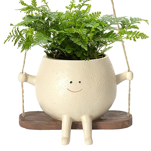 Generic Swing Face Planter Pot, Hanging Planters for Indoor Plants, Face Planters Pots Head for Indoor, Outdoor, Swinging Plant Pot Decor, Succulent Planter, Resin Flower Pots, 1