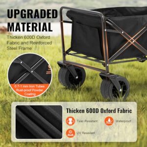 VEVOR 350lbs Collapsible Foldable Wagon Cart, Heavy Duty Foldable Utility Beach Wagon with Big Wheels, Portable Garden Cart Grocery Wagon Camping Wagon with All Terrain Wheels and Drink Holder