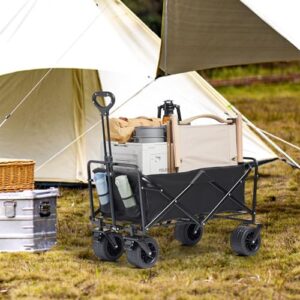 VEVOR Collapsible Folding Wagon Cart, 220lbs Heavy Duty Wagons Carts Foldable with Wheels, Outdoor Portable Garden Cart Utility Wagon for Groceries Camping Sports with Large Capacity & Drink Holder