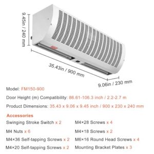 VEVOR 36" Commercial Indoor Air Curtain Super Power 2 Speeds 1200CFM, Wall Mounted Air Curtains for Doors, Indoor Over Door Fan with Heavy Duty Limit Switch, Easy-Install 110V Unheated