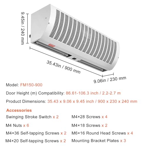 VEVOR 36" Commercial Indoor Air Curtain Super Power 2 Speeds 1200CFM, Wall Mounted Air Curtains for Doors, Indoor Over Door Fan with Heavy Duty Limit Switch, Easy-Install 110V Unheated