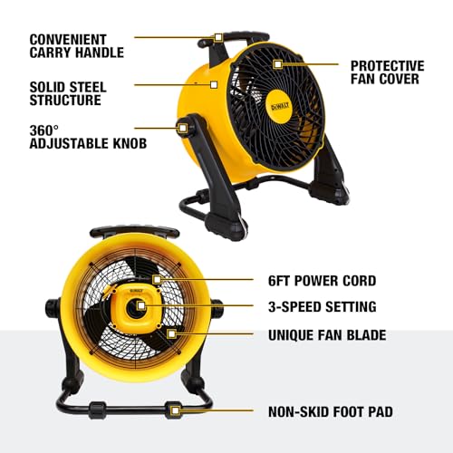 DEWALT 16 Inch Heavy Duty Floor Fan, High Velocity Barrel Shop Fan, 3-Speed Powerful Cooling Drum Fan with 4000 CFM, 360° Adjustable Tilting Airflow Fan for Warehouse, Workshop, Factory, Basement