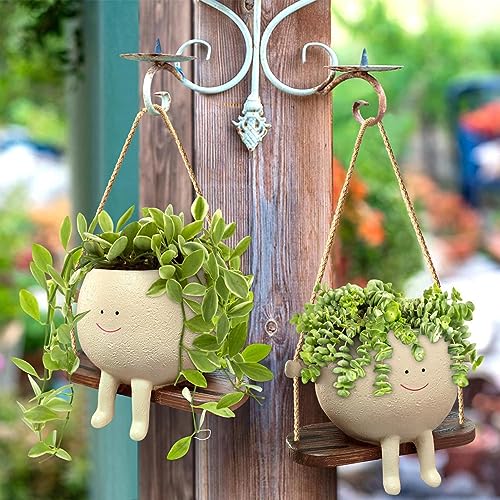 Generic Swing Face Planter Pot, Hanging Planters for Indoor Plants, Face Planters Pots Head for Indoor, Outdoor, Swinging Plant Pot Decor, Succulent Planter, Resin Flower Pots, 1