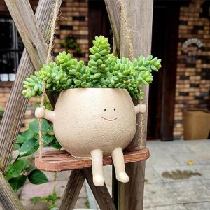 Generic Swing Face Planter Pot, Hanging Planters for Indoor Plants, Face Planters Pots Head for Indoor, Outdoor, Swinging Plant Pot Decor, Succulent Planter, Resin Flower Pots, 1