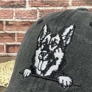 ZKFE Dog Lover Gifts, Embroidered German Shepherd Hat for Men Women, Washed Black Baseball Cap, Cotton Adjustable Dad Hat