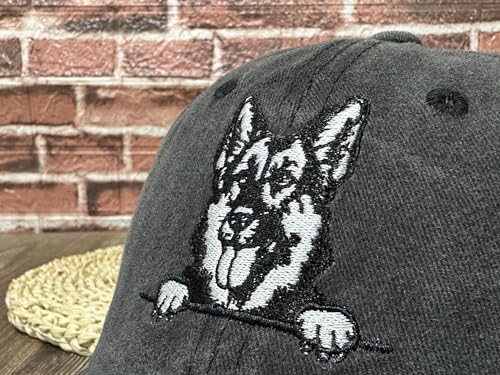 ZKFE Dog Lover Gifts, Embroidered German Shepherd Hat for Men Women, Washed Black Baseball Cap, Cotton Adjustable Dad Hat