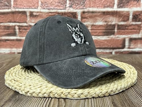 ZKFE Dog Lover Gifts, Embroidered German Shepherd Hat for Men Women, Washed Black Baseball Cap, Cotton Adjustable Dad Hat