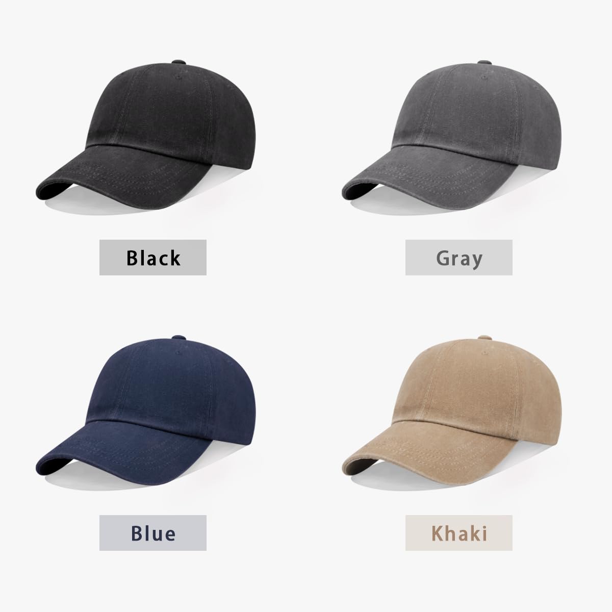 Vintage Washed Baseball Cap Adult Unisex Distressed Retro Adjustable Dad Hat (Black+Gery+Navyblue+Beige,Cotton)