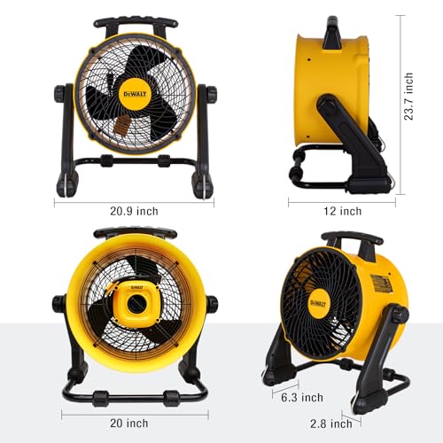 DEWALT 16 Inch Heavy Duty Floor Fan, High Velocity Barrel Shop Fan, 3-Speed Powerful Cooling Drum Fan with 4000 CFM, 360° Adjustable Tilting Airflow Fan for Warehouse, Workshop, Factory, Basement