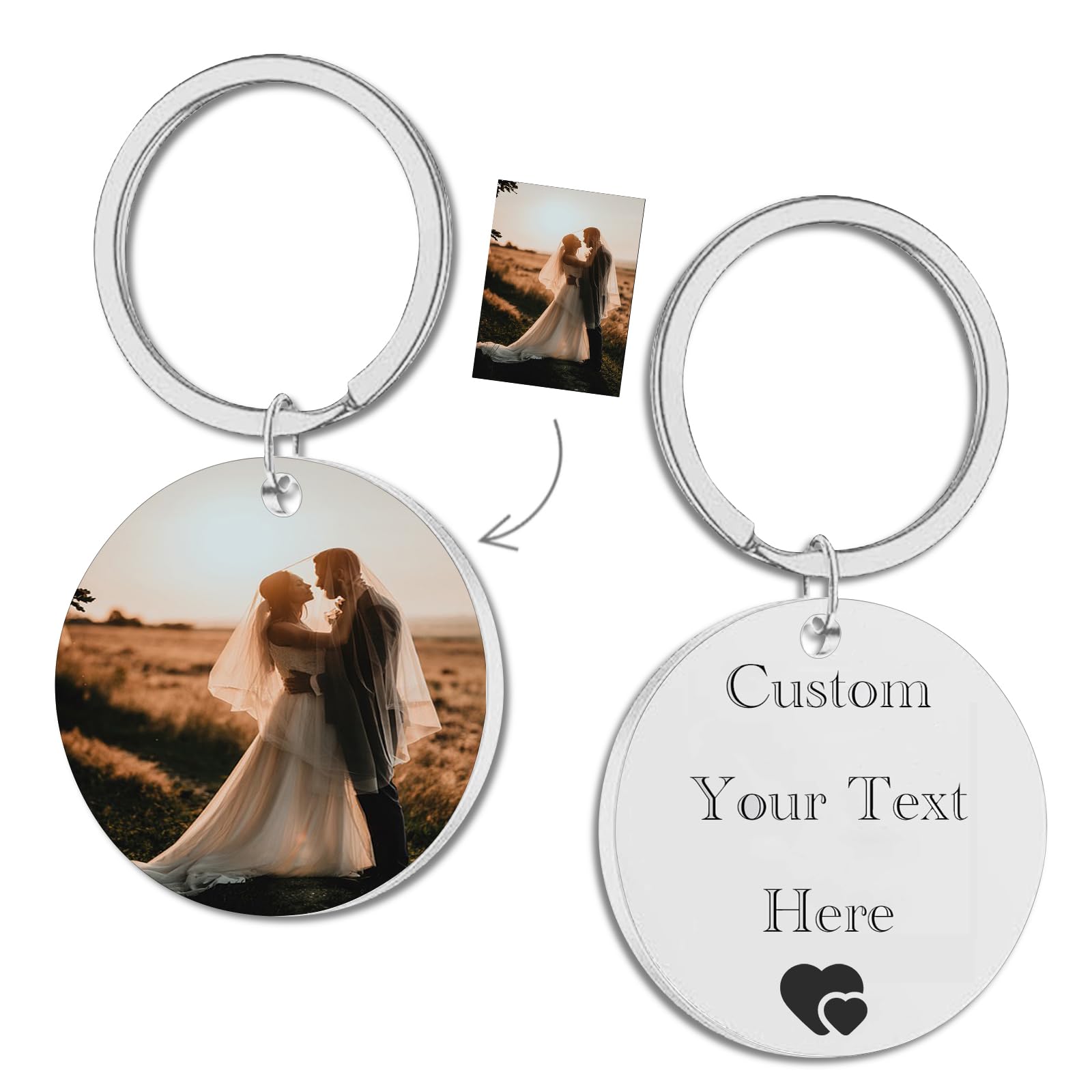 Generic Photo Keychain Personalized,Custom Photo/Text/Dog Tag Key+Icons,Men Women Couple Anniversary Custom Photo Keychain Gift (Silver), 1.18