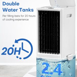 COOLECH Portable Air Conditioners w/Remote, 4 Modes & 3 Speeds, Waterless Alert System & 2.4-Gal Tank for 20H Cooling, 12H Timer for Auto Off, 3-IN-1 Evaporative Air Cooler for Room Bedroom Office