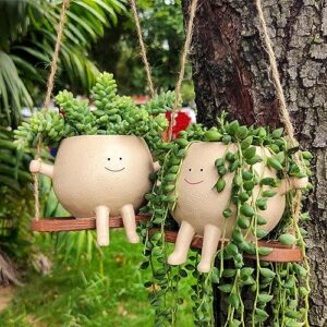 Generic Swing Face Planter Pot, Hanging Planters for Indoor Plants, Face Planters Pots Head for Indoor, Outdoor, Swinging Plant Pot Decor, Succulent Planter, Resin Flower Pots, 1