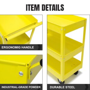 Generic 3 Tier Utility Service Cart 400 lbs, Steel Rolling Tool Cart on Wheels,Load Capacity for Mechanic Garage Warehouse Workshop & Repair Shop,Yellow