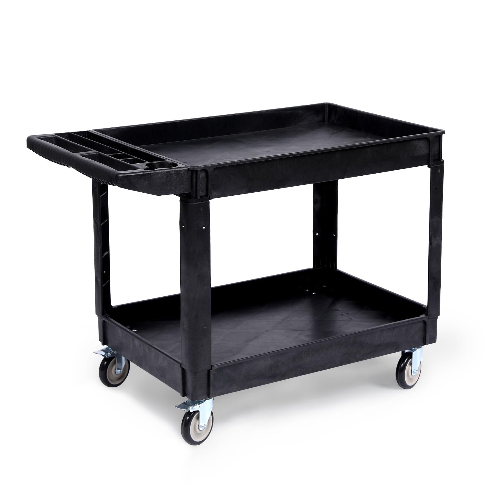 Utility Service Cart, 550LBS 2-Shelf Heavy Duty PP Rolling Utility Cart with 360° Swivel Wheels, Large Shelf, Storage Handle, for Warehouse/Garage/Cleaning