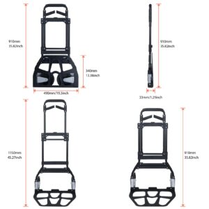 Nellyke Hand Truck Dolly Foldable,375LB Capacity Aluminum Folding Hand Cart,Heavy Duty Hand Truck Foldable Dolly with Swivel Handle,Folding Dolly Trolley with TPR Wheels for Moving