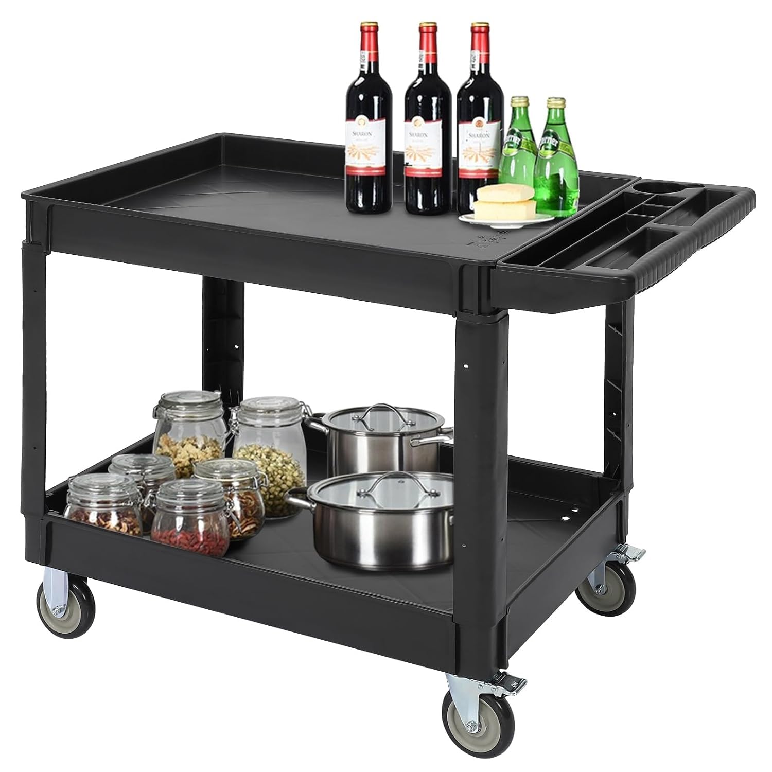 Service Utility Cart 2-Shelf Utility/Service Cart, 500-Pound Capacity, Storage Handle, for Warehouse/Garage/Cleaning/Manufacturing，45"X25"