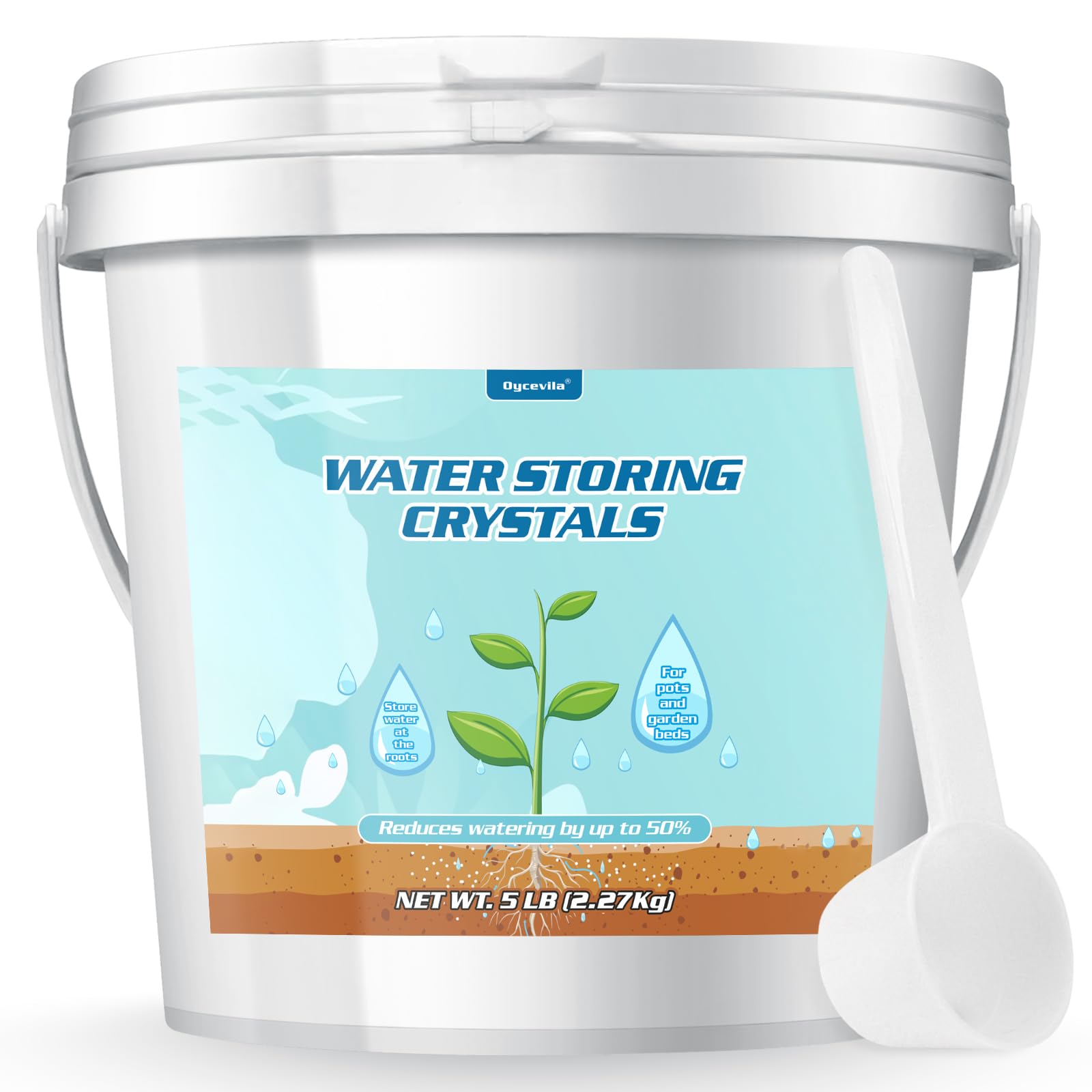 Oycevila 5LB Water Storing Crystals for Plants with Spoon, Water Gel Solves Plant Over-Watering and Drought Problems, Keeps The Soil Moist, Small Water Storing Polymer Crystals for Plants Candle