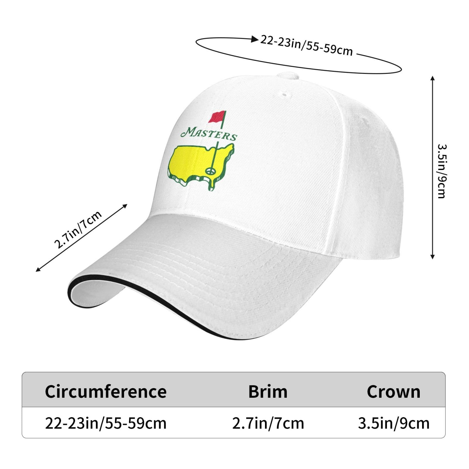 Masters Tournament Golf Baseball Cap Adjustable Magic Buckle Design Casual Sandwich Baseball Hat for Men Women Sports Hiking Outdoor Headwear